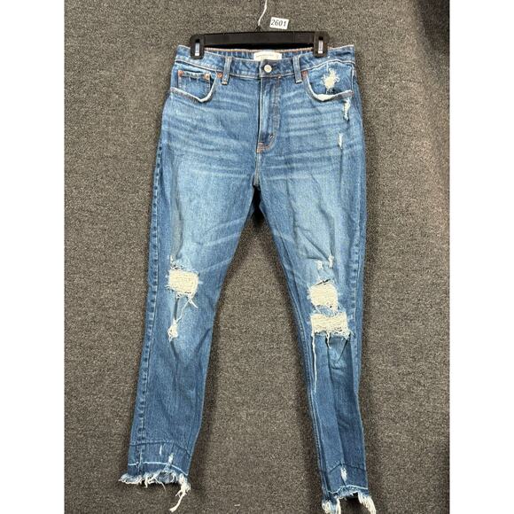 Abercrombie & Fitch The Skinny High Rise Jeans Womens Sz 29/8R Blue Distressed - Picture 1 of 8